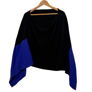 Womens Colorblock Poncho Sweater Black Royal Blue Asymmetrical Knit Wrap OS